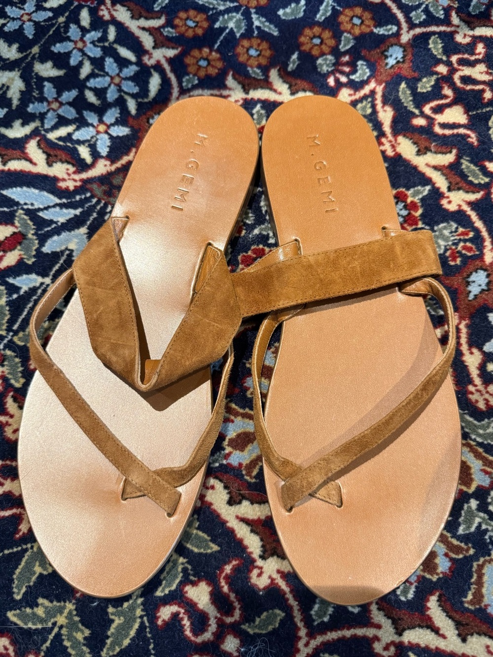 M Gemi Tan Suede Leather Sandals